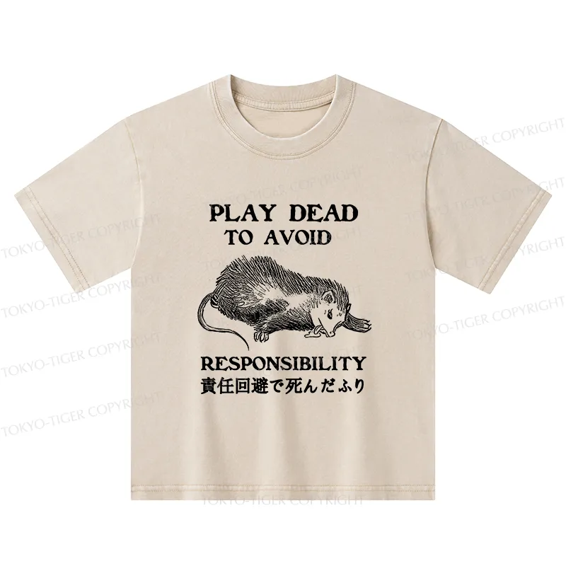 Tokyo-Tiger Play Dead To Avoid Responsibility Kids Washed T-Shirt