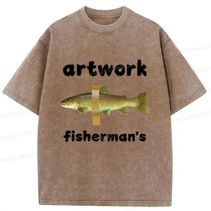 Tokyo-Tiger Interesting Fish Art Washed T-Shirt