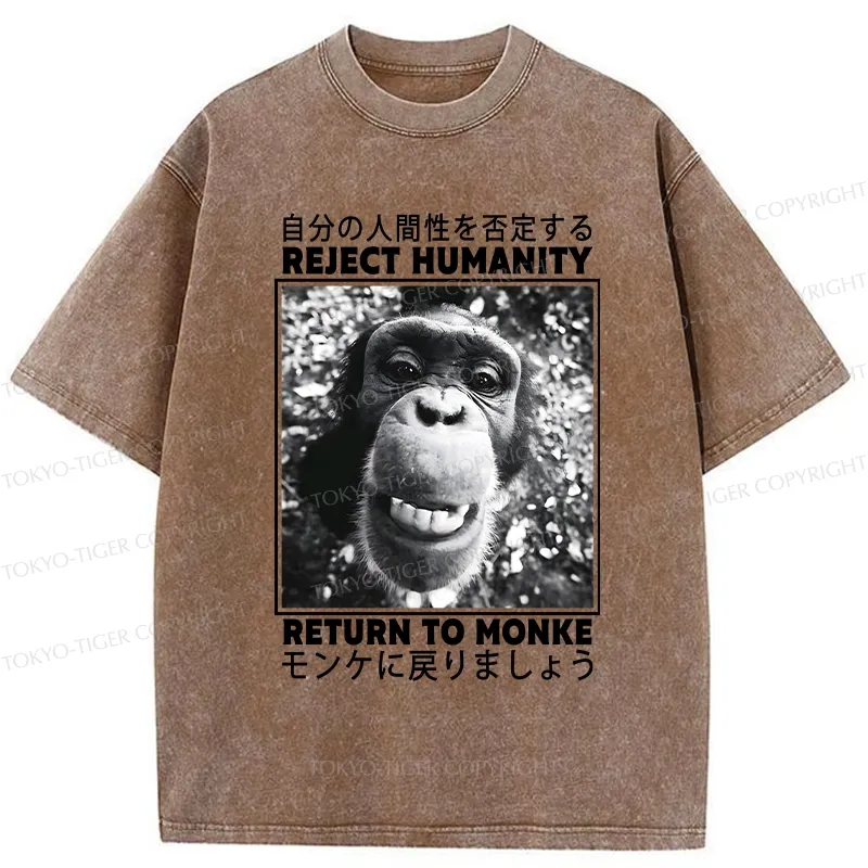 Tokyo-Tiger Funny Back To Monkey Washed T-Shirt