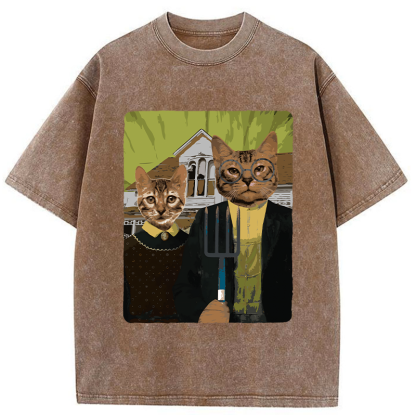 Tokyo-Tiger American Gothic Cat Washed T-Shirt