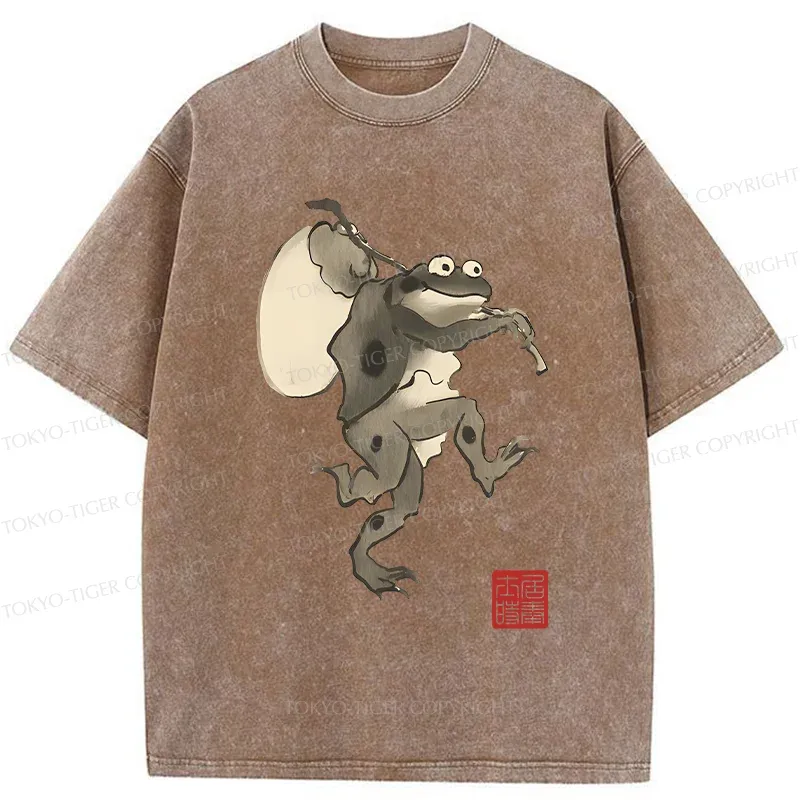 Tokyo-Tiger Funny Retro Frog Washed T-Shirt