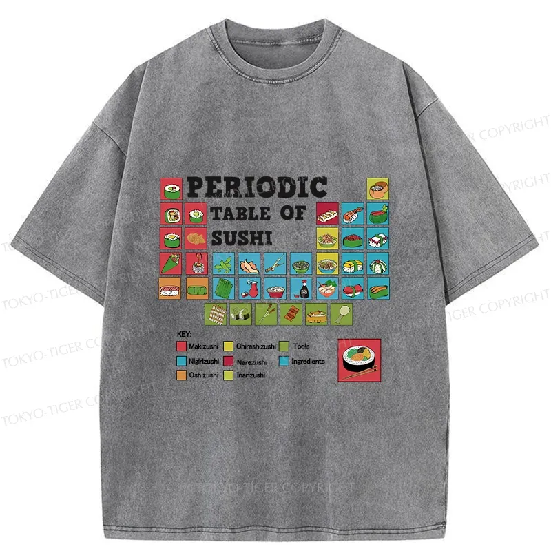 Tokyo-Tiger Japanese Food Periodic Table Washed T-Shirt