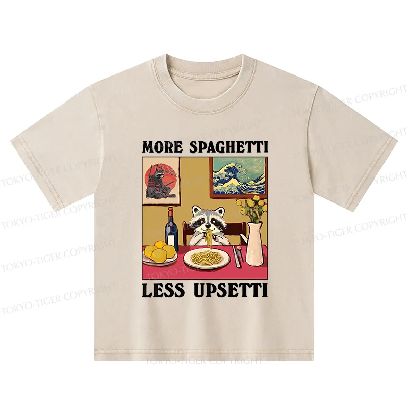 Tokyo-Tiger More Spaghetti Less Upsetti Japanese Kids Washed T-Shirt