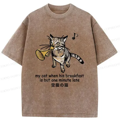 Tokyo-Tiger Cat Blowing Trumpet Washed T-Shirt