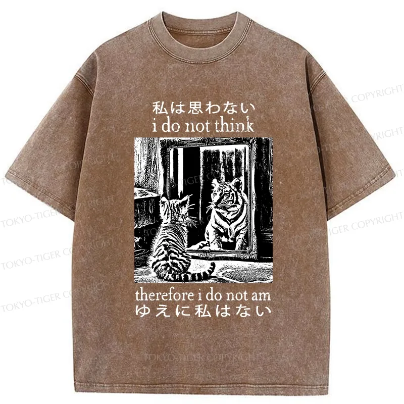 Tokyo-Tiger Thinking Cat Japanese Washed T-Shirt