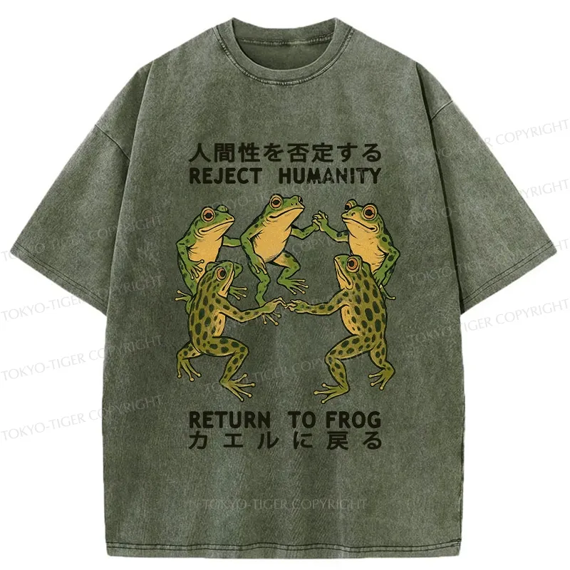 Tokyo-Tiger Back To Frog Funny Washed T-Shirt