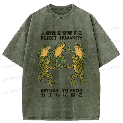 Tokyo-Tiger Back To Frog Funny Washed T-Shirt