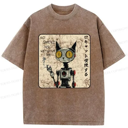 Tokyo-Tiger Smoking Robot Cat Washed T-Shirt