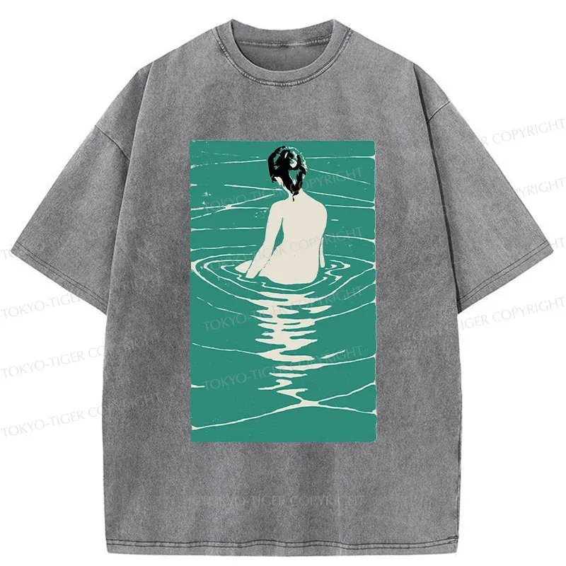 Tokyo-Tiger Woodcut Japanese Art Washed T-Shirt