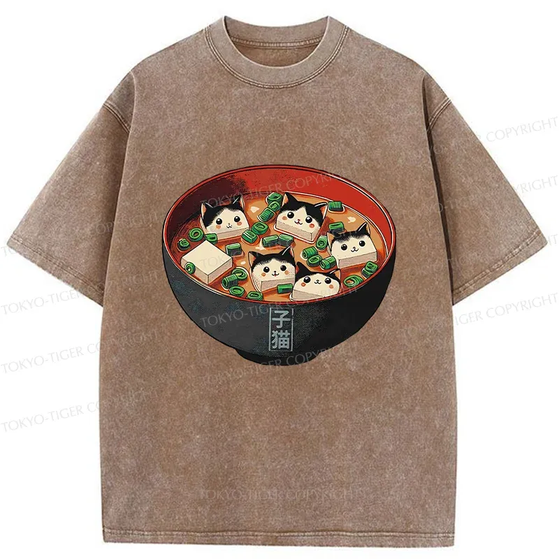Tokyo-Tiger Cat Tofu Soup Washed T-Shirt