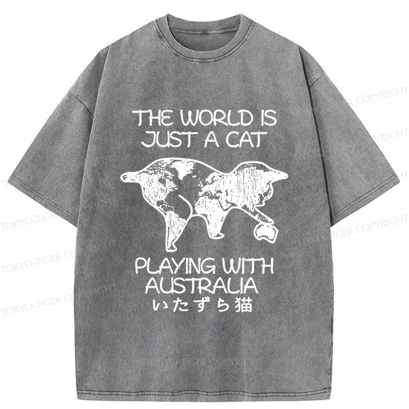 Tokyo-Tiger Funny World With Cat Washed T-Shirt