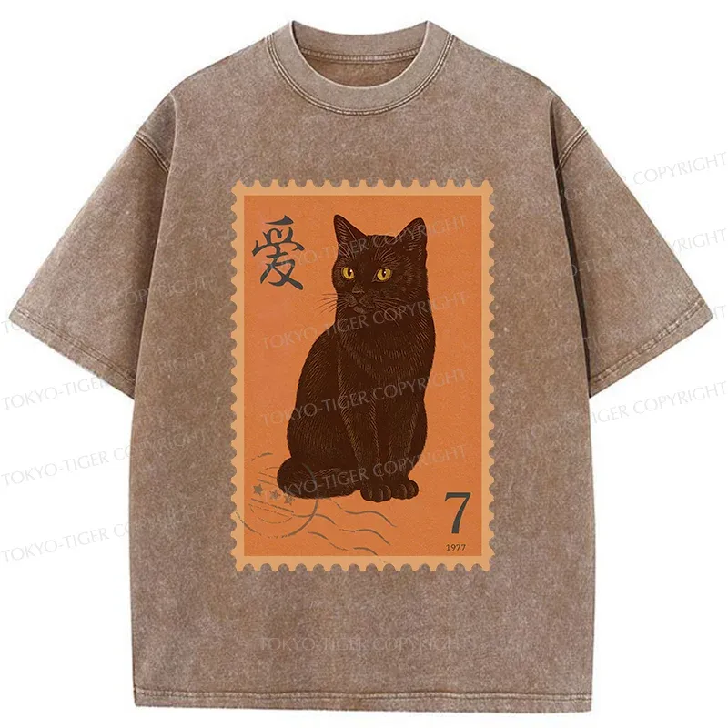 Tokyo-Tiger Cat Stamp Washed T-Shirt