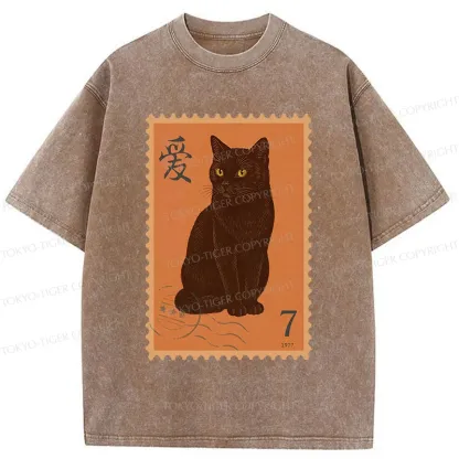 Tokyo-Tiger Cat Stamp Washed T-Shirt