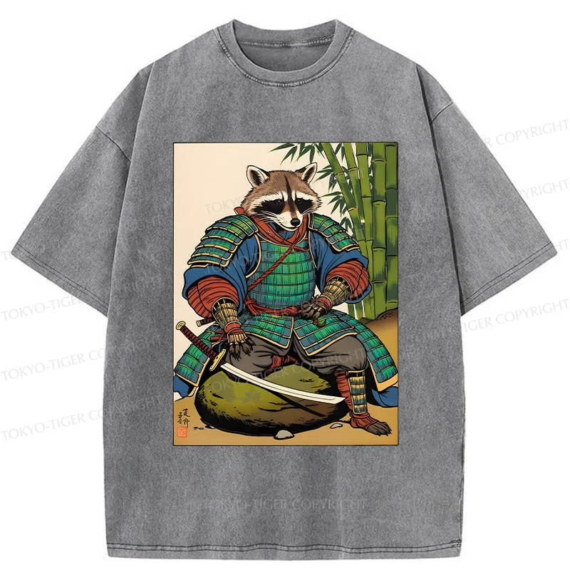 Tokyo-Tiger Raccoon Samurai Washed T-Shirt