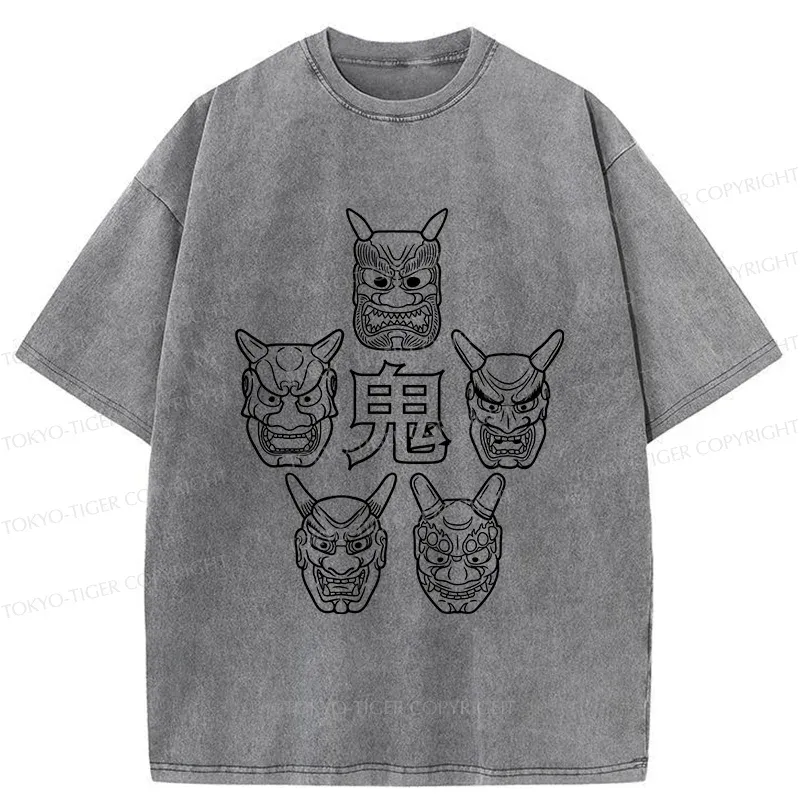 Tokyo-Tiger Five Ghost Faces Washed T-Shirt