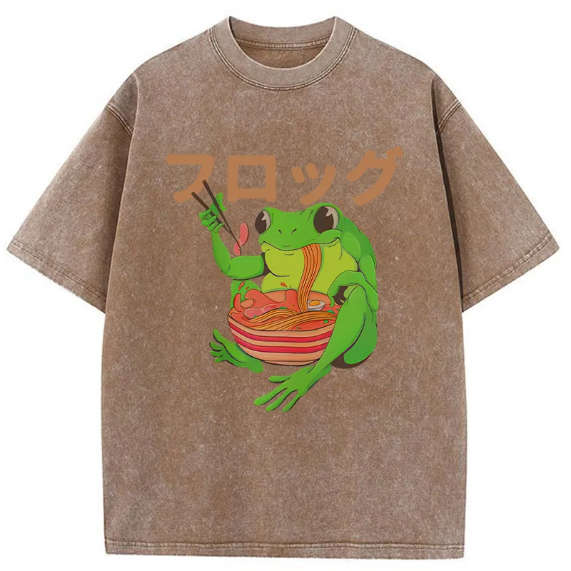 Tokyo-Tiger Frog Eating Ramen Japan Washed T-Shirt