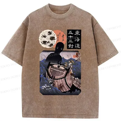 Tokyo-Tiger Japanese Retro Sea Monster Washed T-Shirt
