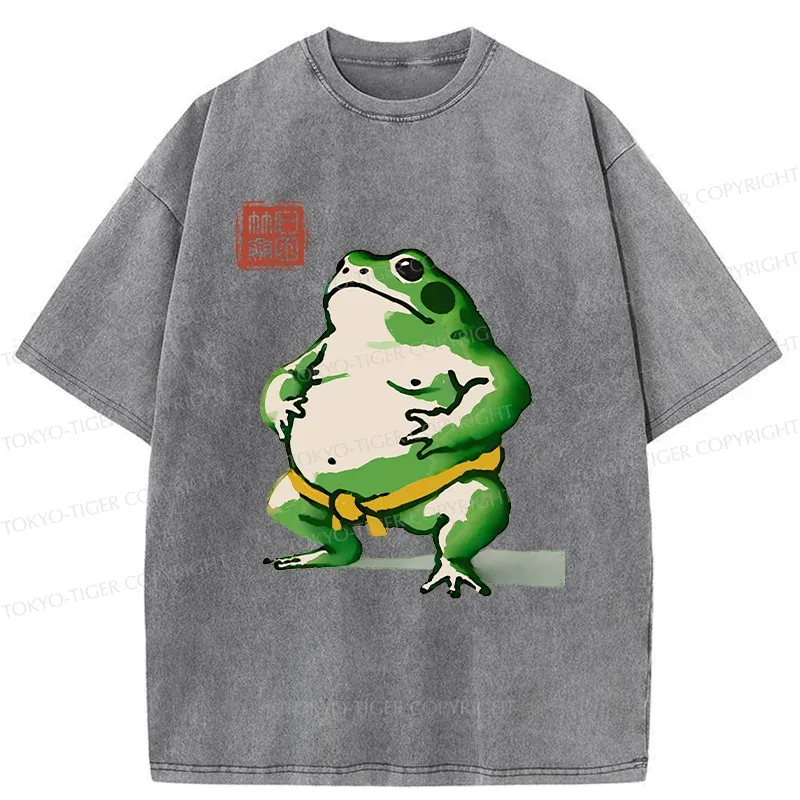 Tokyo-Tiger Frog Sumo Wrestler Washed T-Shirt