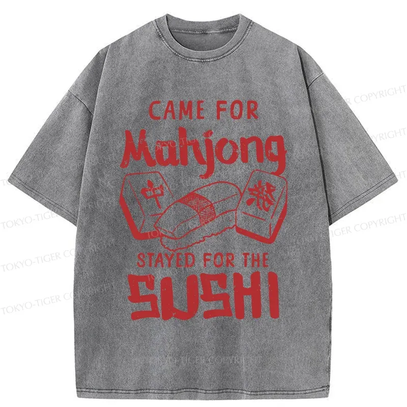 Tokyo-Tiger Mahjong And Sushi Washed T-Shirt