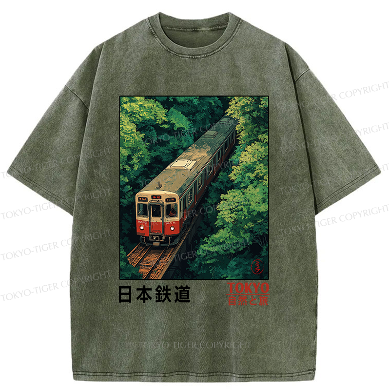 Tokyo-Tiger Japan Trains In The Natural Journey Washed T-Shirt