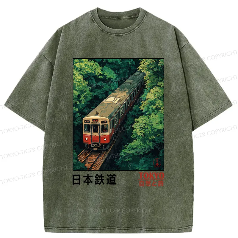 Tokyo-Tiger Japan Trains In The Natural Journey Washed T-Shirt