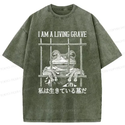 Tokyo-Tiger Funny Frog In Cage Washed T-Shirt