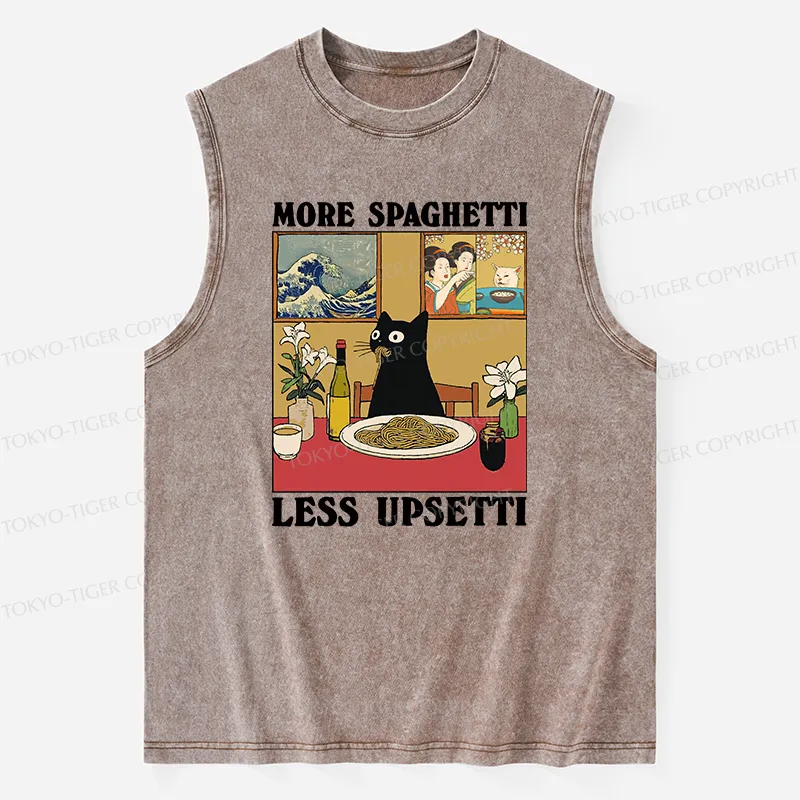 Tokyo-Tiger Cat Eating Pasta Washed Tank