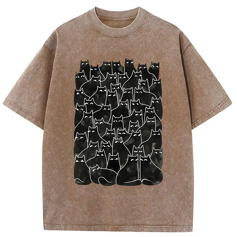 Tokyo-Tiger A Group Of Black Cats Washed T-Shirt