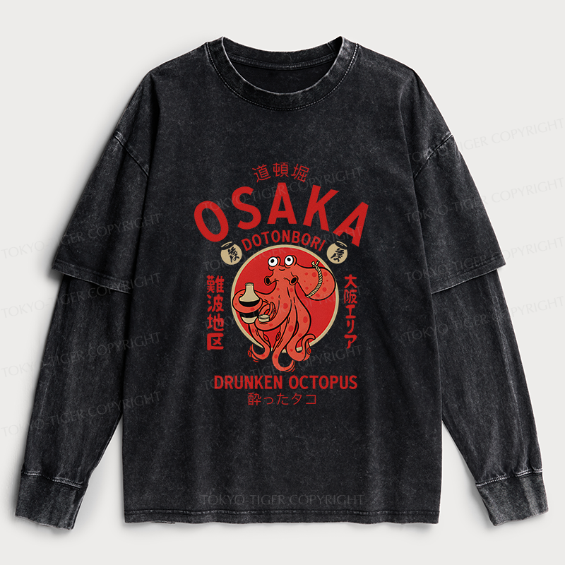 Tokyo-Tiger Drunken Octopus Japan Washed Double Layer T-Shirt