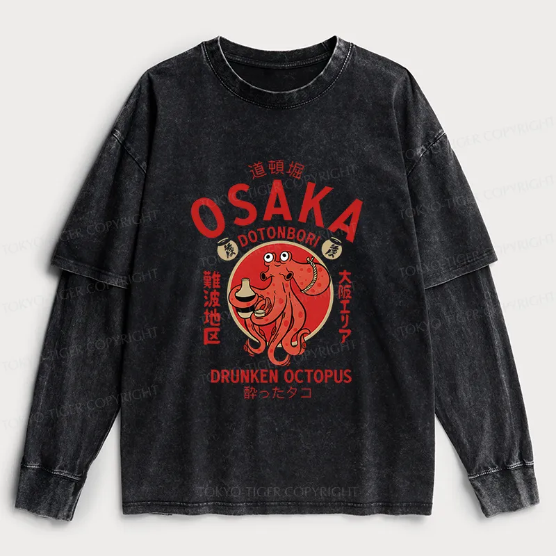 Tokyo-Tiger Drunken Octopus Japan Washed Double Layer T-Shirt
