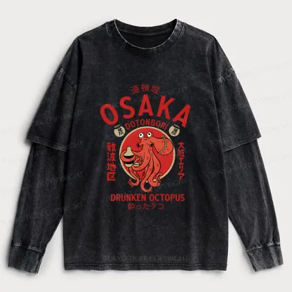 Tokyo-Tiger Drunken Octopus Japan Washed Double Layer T-Shirt