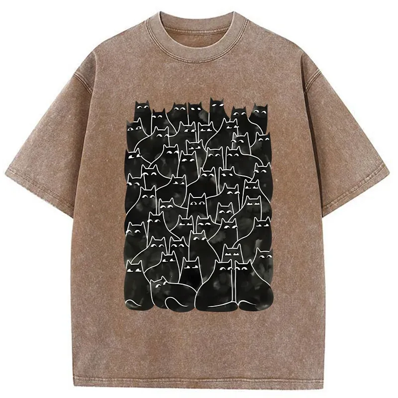 Tokyo-Tiger A Group Of Black Cats Washed T-Shirt