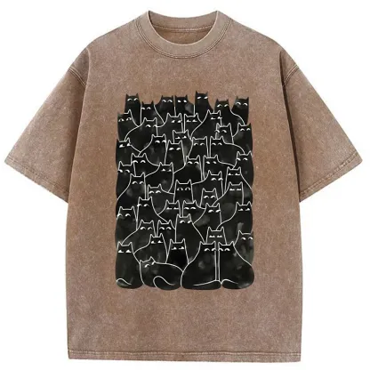Tokyo-Tiger A Group Of Black Cats Washed T-Shirt