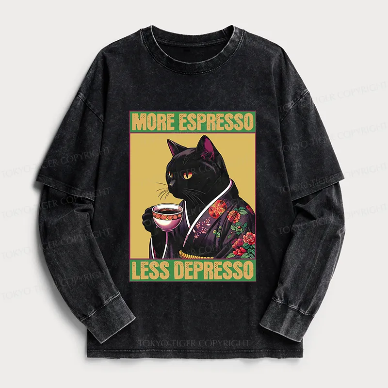 Tokyo-Tiger Up Caffeine Down Depression Washed Double Layer T-Shirt