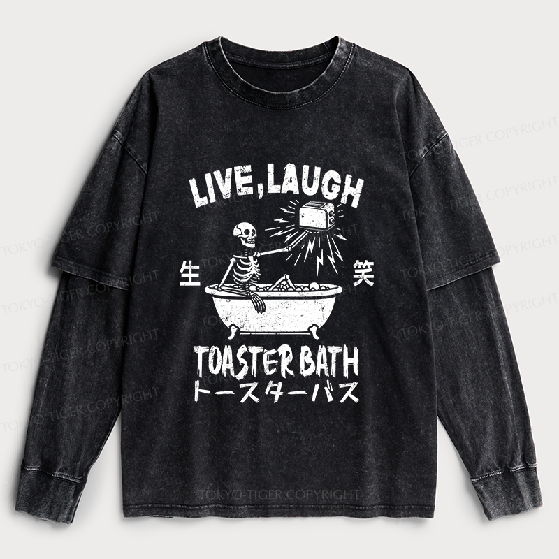 Tokyo-Tiger Funny Electric Shock Skeleton Washed Double Layer T-Shirt