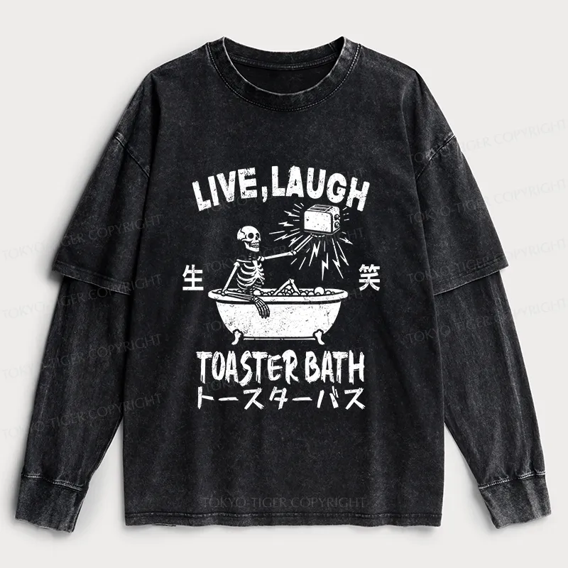 Tokyo-Tiger Funny Electric Shock Skeleton Washed Double Layer T-Shirt