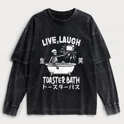 Tokyo-Tiger Funny Electric Shock Skeleton Washed Double Layer T-Shirt