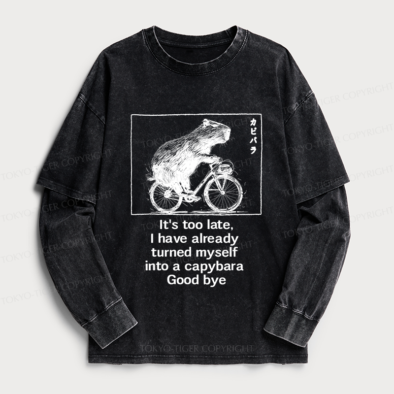 Tokyo-Tiger Funny Capybara Riding A Bicycle Washed Double Layer T-Shirt