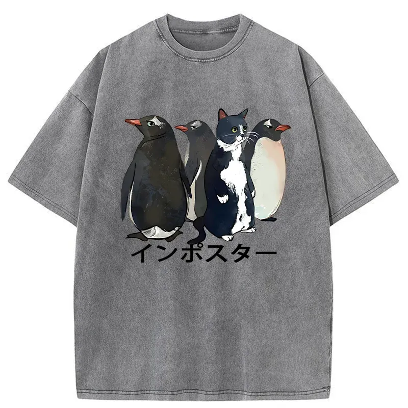 Tokyo-Tiger Imposter Among Penguins Washed T-Shirt