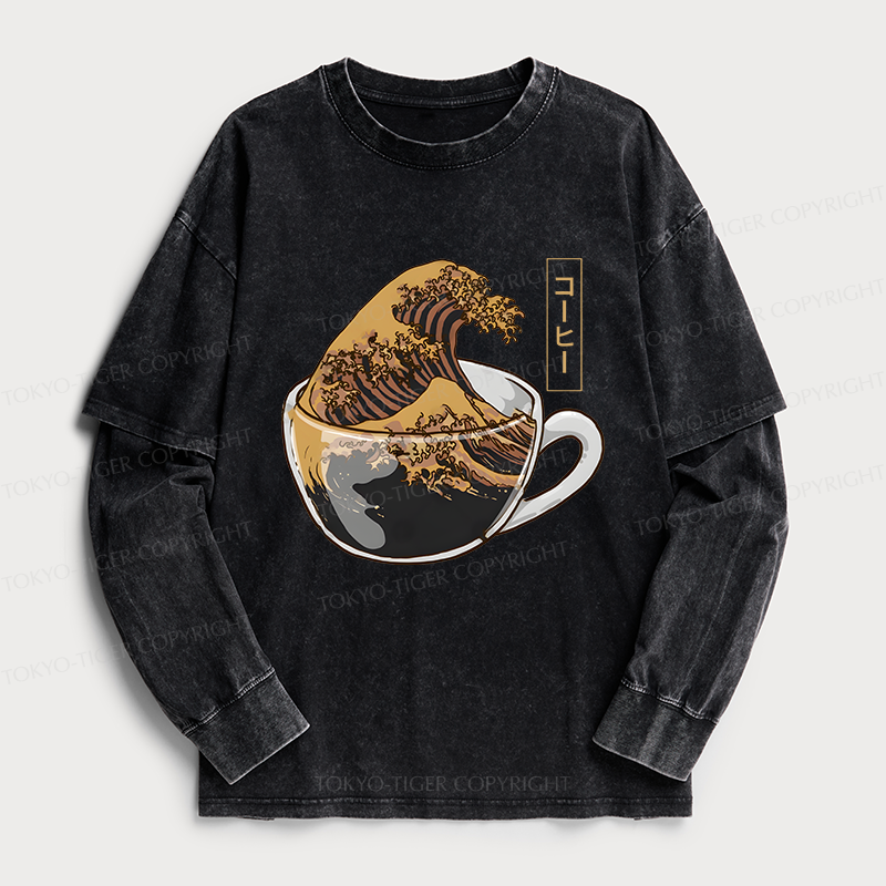 Tokyo-Tiger Coffee Wave Washed Double Layer T-Shirt