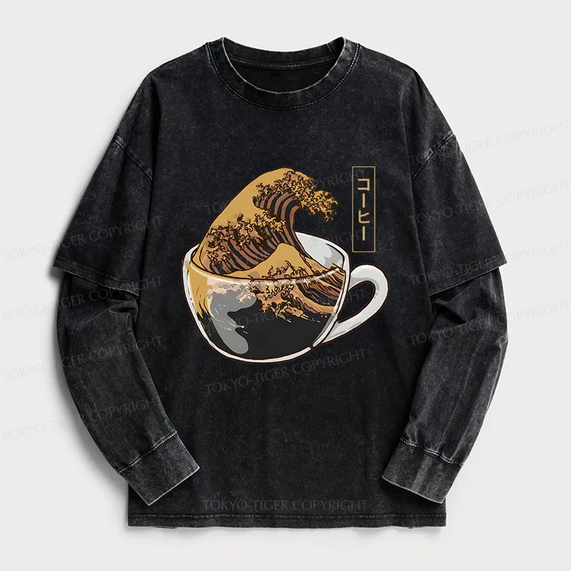 Tokyo-Tiger Coffee Wave Washed Double Layer T-Shirt