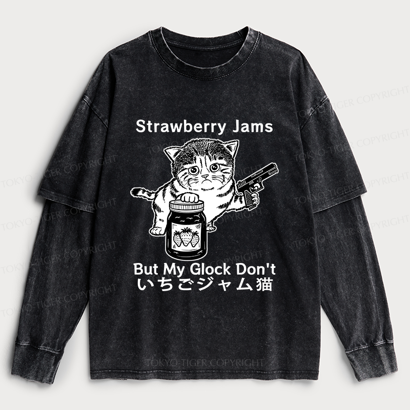 Tokyo-Tiger Strawberry Jam Cat Washed Double Layer T-Shirt
