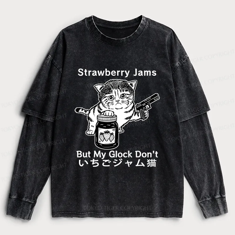 Tokyo-Tiger Strawberry Jam Cat Washed Double Layer T-Shirt