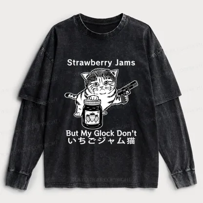 Tokyo-Tiger Strawberry Jam Cat Washed Double Layer T-Shirt