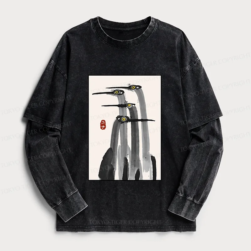 Tokyo-Tiger Japanese Crane Poster Washed Double Layer T-Shirt
