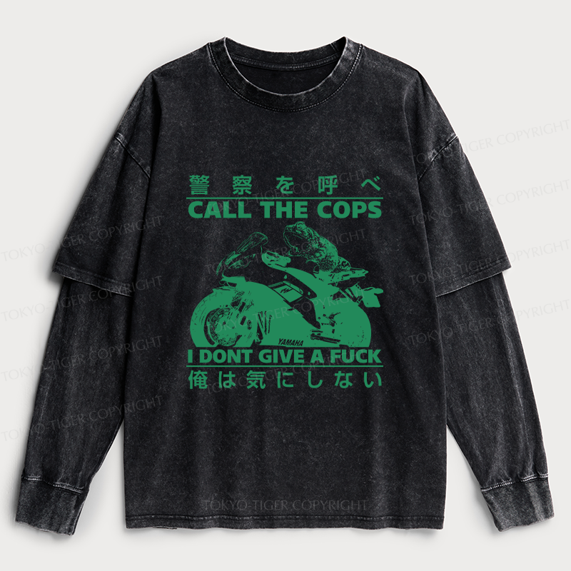 Tokyo-Tiger Funny Frog Riding A Motorcycle Washed Double Layer T-Shirt