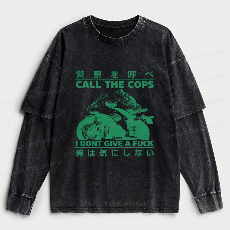 Tokyo-Tiger Funny Frog Riding A Motorcycle Washed Double Layer T-Shirt