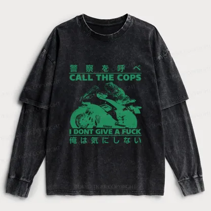 Tokyo-Tiger Funny Frog Riding A Motorcycle Washed Double Layer T-Shirt