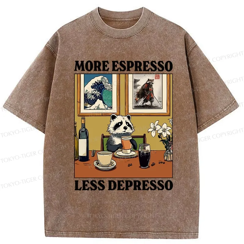 Tokyo-Tiger More Espresso Less Depresso Raccoon Washed T-Shirt