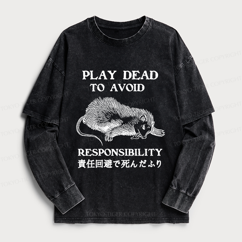 Tokyo-Tiger Play Dead To Avoid Responsibility Washed Double Layer T-Shirt